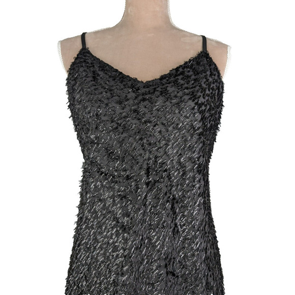 Hatch Maternity Black Shimmer Fringed Midi Party Slip Dress Size 1 US Small - Picture 5 of 10